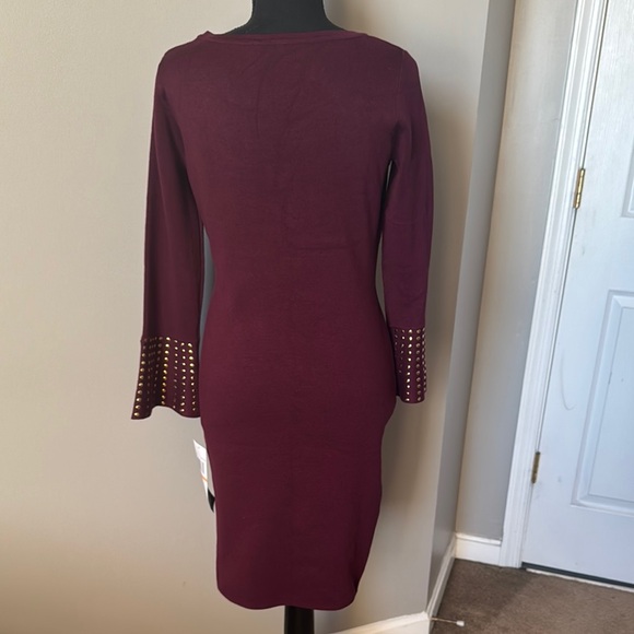 Elegant Burgundy Dress with Gold Accents - Picture 4 of 6